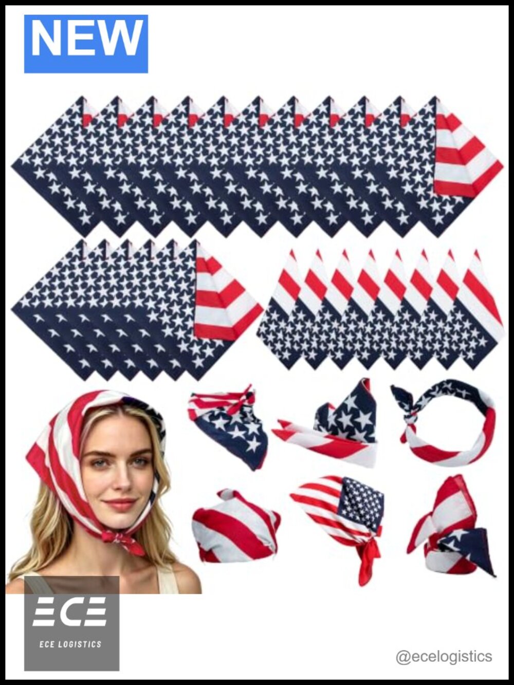 Polyester American Flag Bandana 21x21 Inch Patriotic Head Scarf